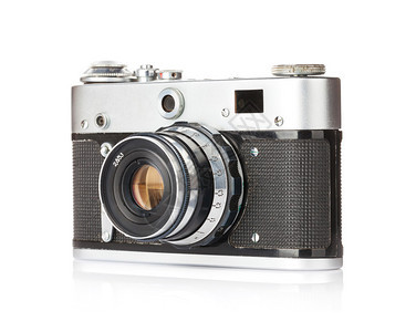 老式胶卷相机在白色背景上孤立图片