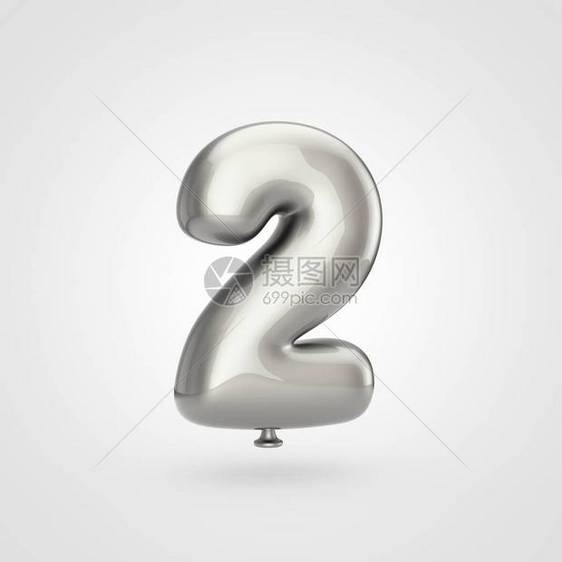 二号气球设计图3d由闪亮的银色膨胀字体和白色图片