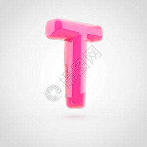 粉红色字母T大写光滑的粉红色字体的3D渲染充满了在白色背景上隔图片