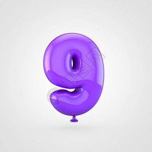 9号气球9号3D变形紫色膨胀字体白色背景图片