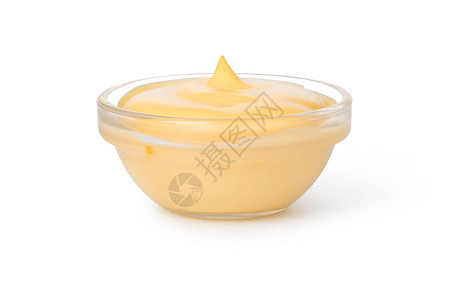 碗与孤立的白色背景上的蛋黄酱背景图片
