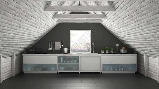 斯堪的纳维亚工业厨房阁楼梅扎尼屋顶建筑白色和图片