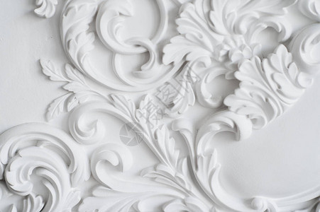 豪华的白色墙设计用罗科元素做石棺塑背景图片