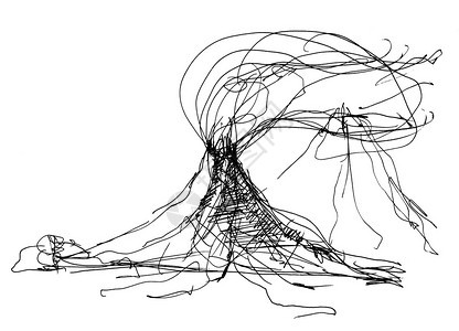 白色背景上火山的单色素描图片