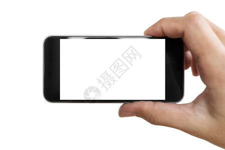 手持移动智能手机白色背景孤立的空图片