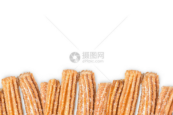 Churros排成一排在白色背图片