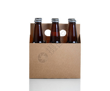 在棕色纸板载体中六瓶啤酒以白图片