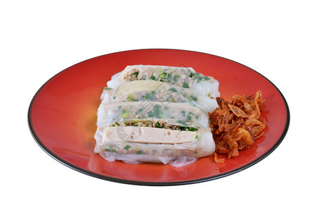 越南大米面卷填满了猪肉片香肠和蔬菜以图片