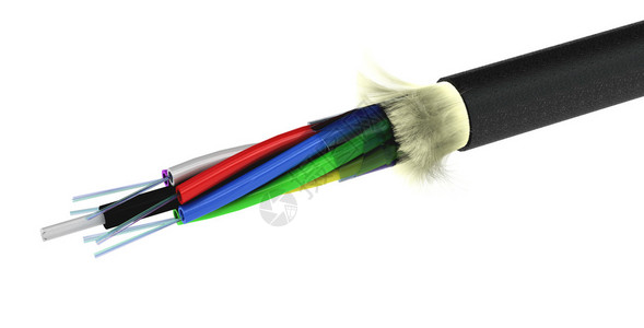 白色背景上方的光纤电缆管和纤维图片