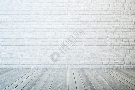 有白砖墙和木地板的空房间图片