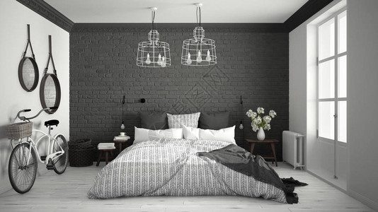 白色和灰色现代卧室图片