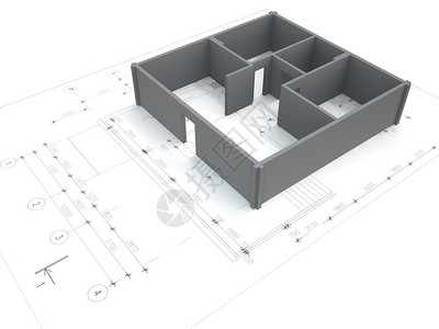 蓝图上空荡的灰色公寓图片