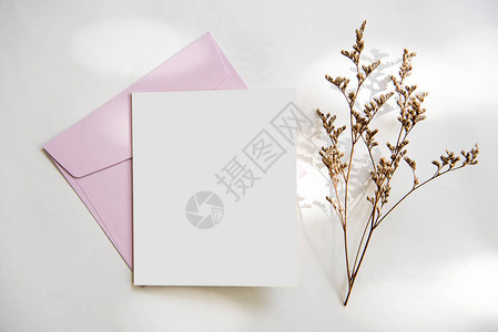带信封和花的空白贺卡用于模型板图片