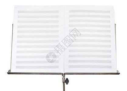 关于音乐的音乐书中空白的双页在白色背景图片