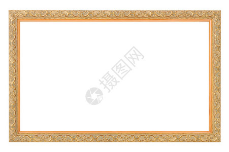 黄金古董框架上白色孤立图片