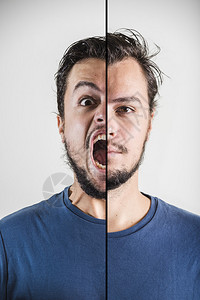 功夫表情白人背景上的双面脸表情背景