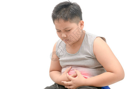 亚洲肥胖儿童患有胃痛和红斑图片