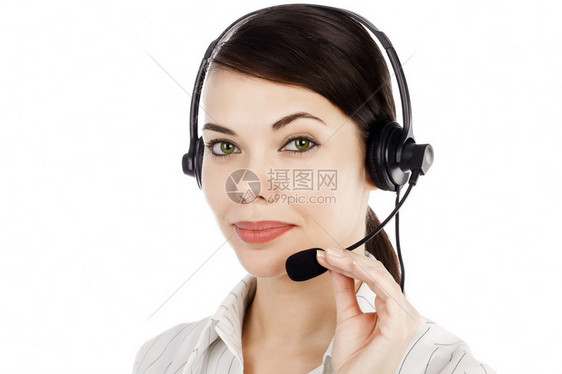 带耳头的美丽客户服务运营员妇女图片