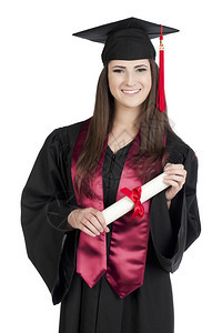 一名毕业女近身持有她的文凭在白图片