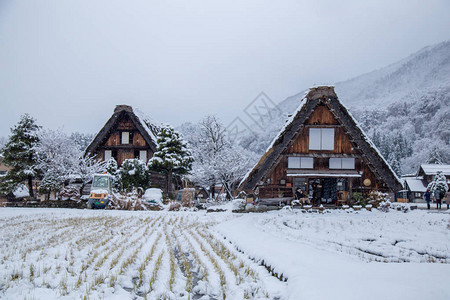 传统房屋Gassho风格是教科文组织在白川果村地区的世界遗产地点之一图片