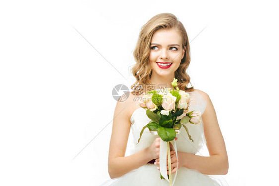 美丽的穿衣新娘的肖像婚礼花图片