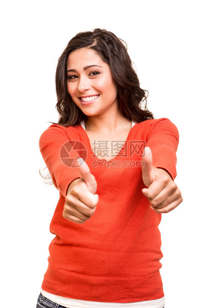 年轻漂亮的女人竖起大拇指图片