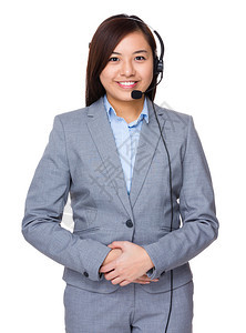 亚洲青年商业女青年在客户服务头戴盔图片