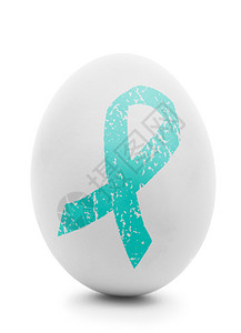 孤立的带有蓝色卵巢癌丝带的白蛋图片