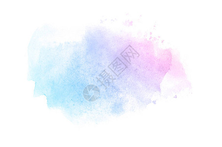 白纸上隔离的含有水彩漆液体喷溅的抽象水彩背景图像粉色和蓝图片