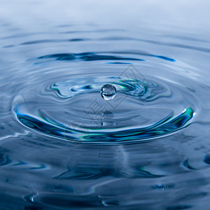 波光粼的水面上清澈的蓝色水滴图片