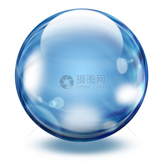 具有轻效应的现实蓝色透明玻璃球图片