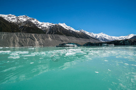由新西兰南岛库克山公园熔化的塔斯曼冰川所创造的美丽的土库图片