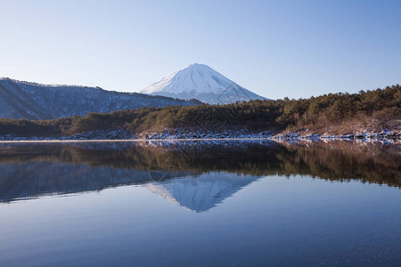 冬天的西湖和富士山背景图片