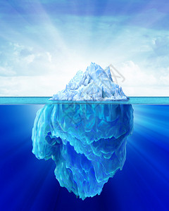 冰山在海洋中独处水面外侧和水下显示背图片