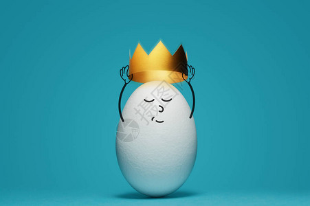 白蛋在蓝色背景上装着金冠成功的图片