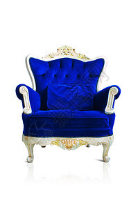 复古豪华蓝色沙发扶手椅白色背景隔离图片