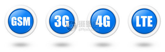 蓝色LTE4G3G和全球SM电信图标图片