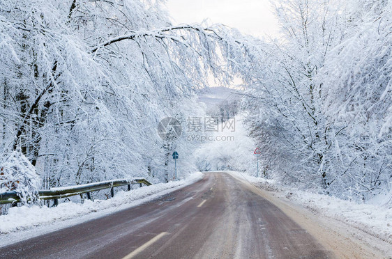 白雪皑的冬季道路冬季景观图片