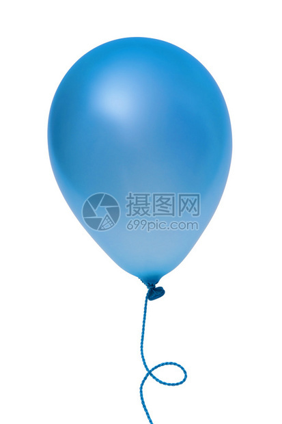 蓝色气球在白色背景上隔离字符串图片