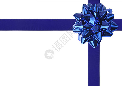 蓝色包裹礼物的包礼弓和丝图片