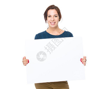 黑发女人与空白板图片