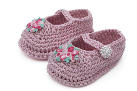 粉红编织婴儿靴子背景图片