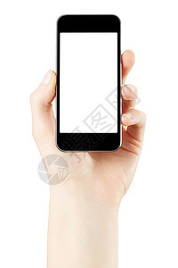 手持智能手机空白屏幕在白色上隔离图片