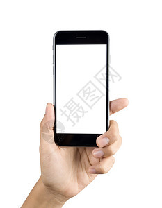 使用孤立在白色背景上的智能手机的女人手图片