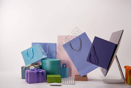 购物促销各种彩色盒子购物袋背景图片