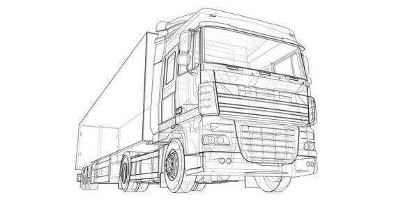 装有半拖车的大卡车用于放置图形的模板背景图片