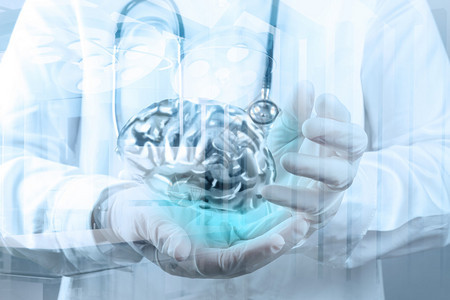 神经科医生双两次接触神经学家手表显示金属大脑背景图片