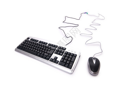在白色背景上隔离的银色键盘和鼠标图片