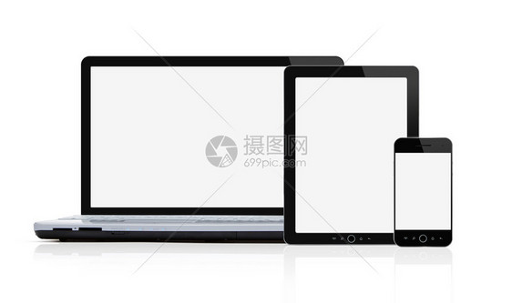 空白的现代膝上型电脑数字平板电脑和智能电话图片