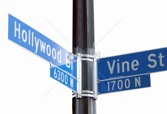 好莱坞Blvd和VineSt的街道标志被图片